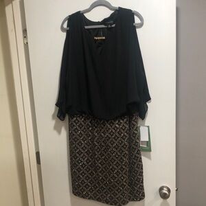 Scarlett Black and Gold Midi Pencil Skirt